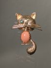 Korallen Katzen Brosche